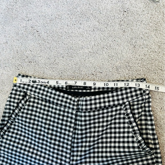 Zara Women’s Black White Gingham Ankle Cropped Pants Ruffle Trim Size M - Picture 9 of 14